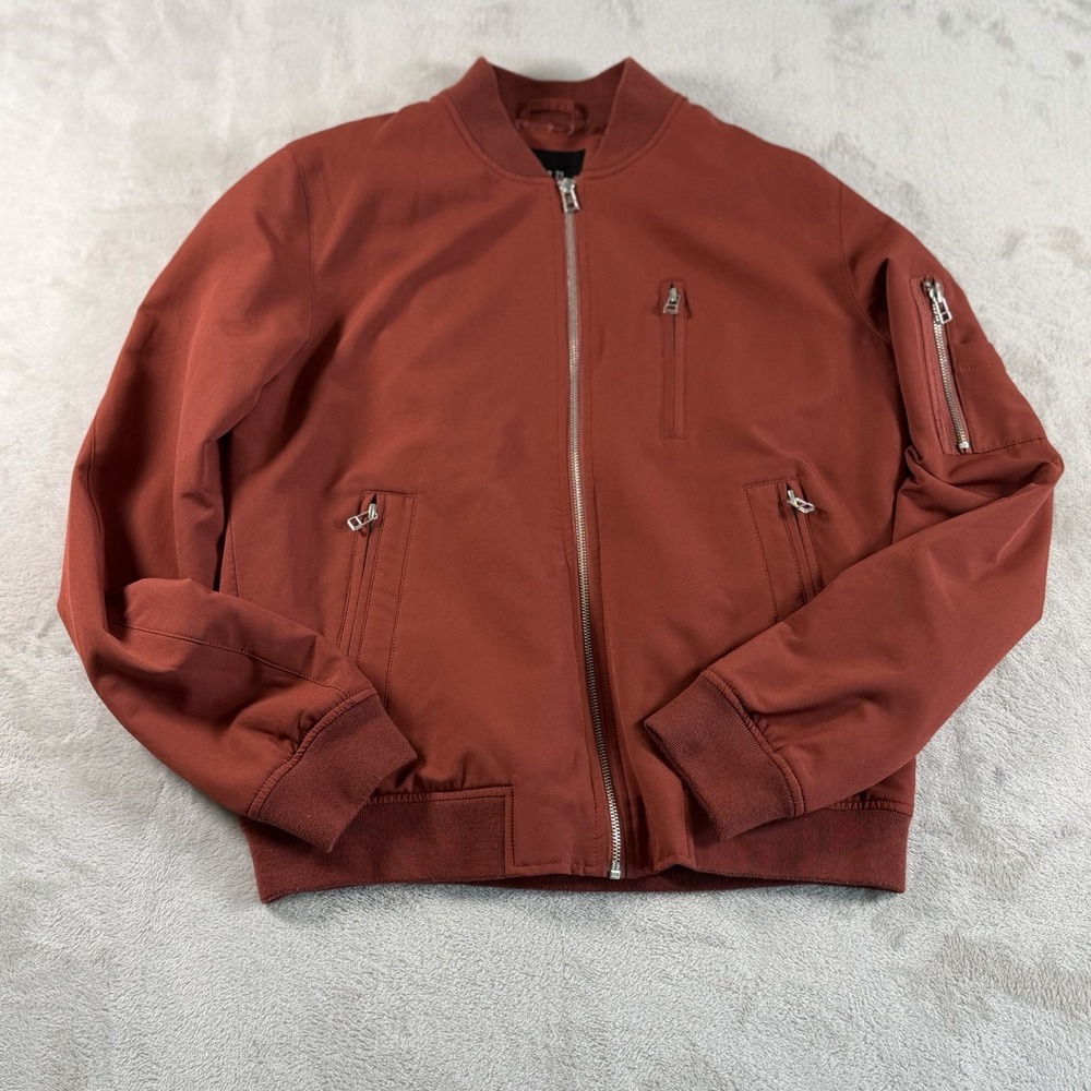 Forever 21 Mens Bomber Jacket Medium M Red Rust Streetwear Lightweight Zip